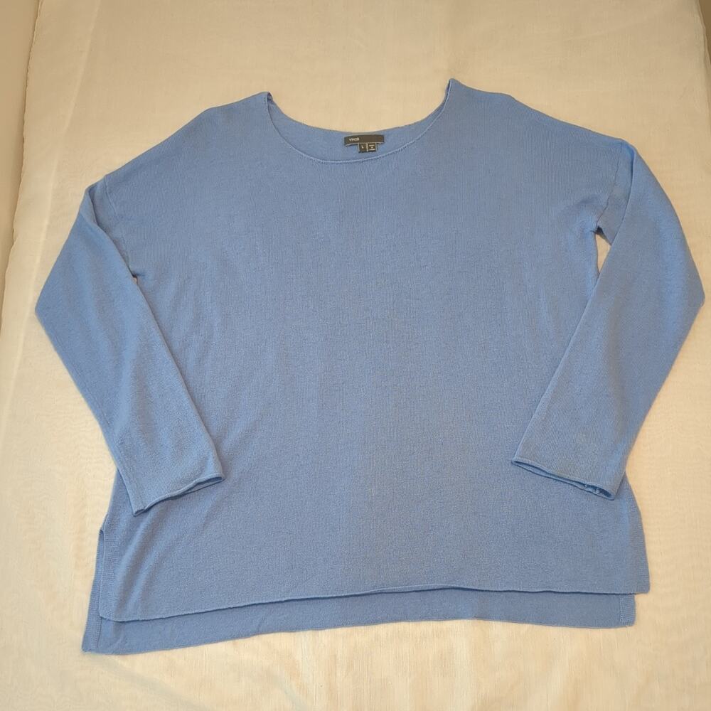 Vince Women's L Blue Wool Cashmere Relaxed Pullover Tunic Sweater Long Sleeve
